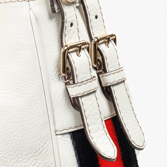 Gucci Sherry White Leather Striped Hobo - Picture 7 of 13